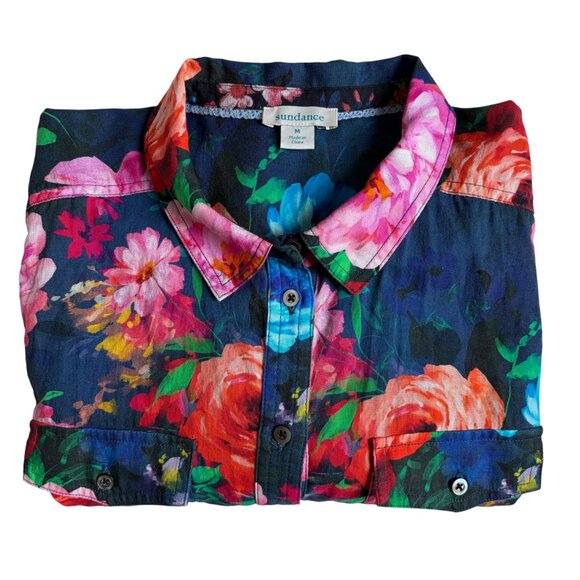 Sundance Floral Joy Button-Down Blouse (Navy with Multi-Colored Flowers) - M - Picture 1 of 8